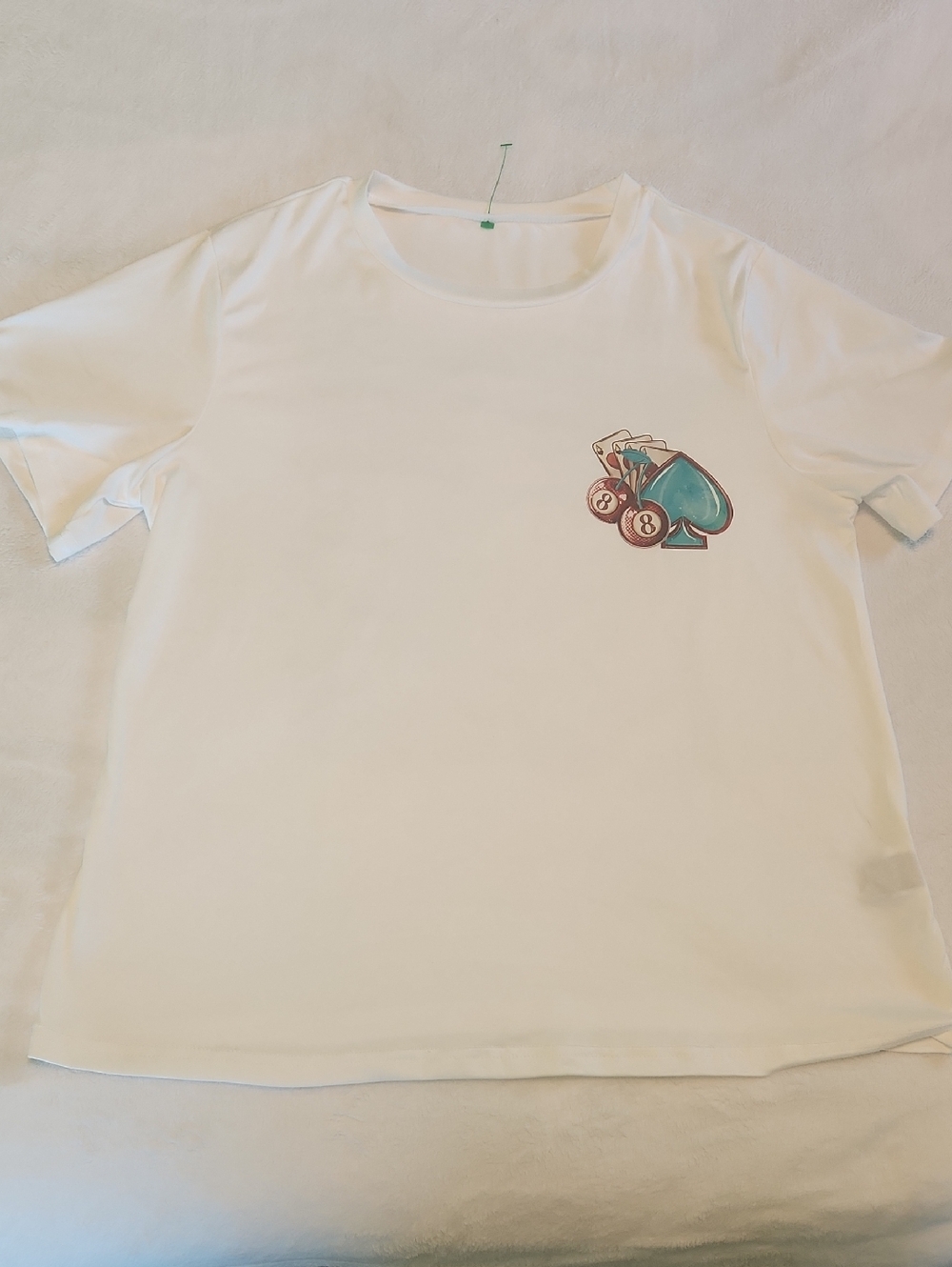 SHEIN White Tee with Teal & Brown Graphic